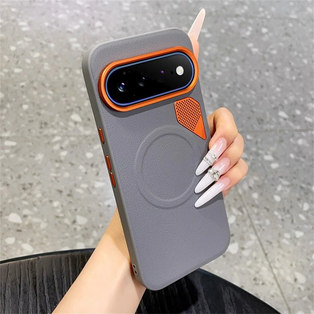 For Google Pixel 11 Pro XL Magnetic Case Leather Coated PC + TPU Phone Cover with Heat Dissipation Sheet - Grey - 4