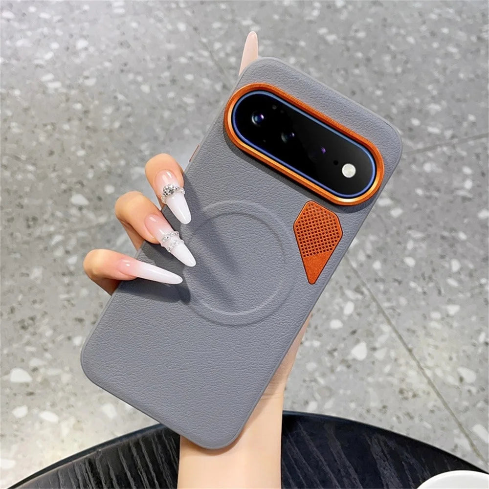 For Google Pixel 11 Pro XL Magnetic Case Leather Coated PC + TPU Phone Cover with Heat Dissipation Sheet - Grey - 5