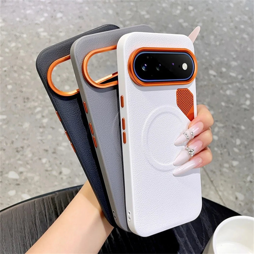 For Google Pixel 11 Pro XL Magnetic Case Leather Coated PC + TPU Phone Cover with Heat Dissipation Sheet - Grey - 7