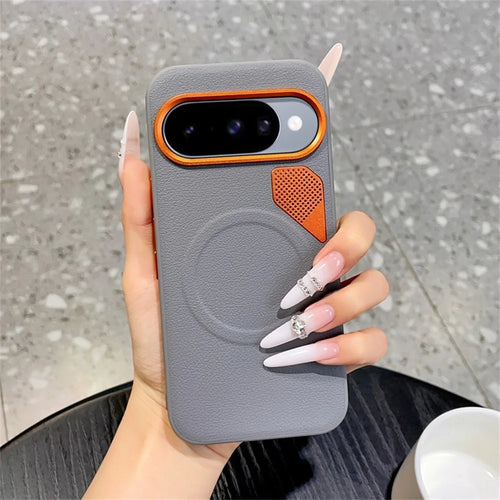 For Google Pixel 11 Magnetic Case Leather Coated PC + TPU Phone Cover with Heat Dissipation Sheet - Grey - 1