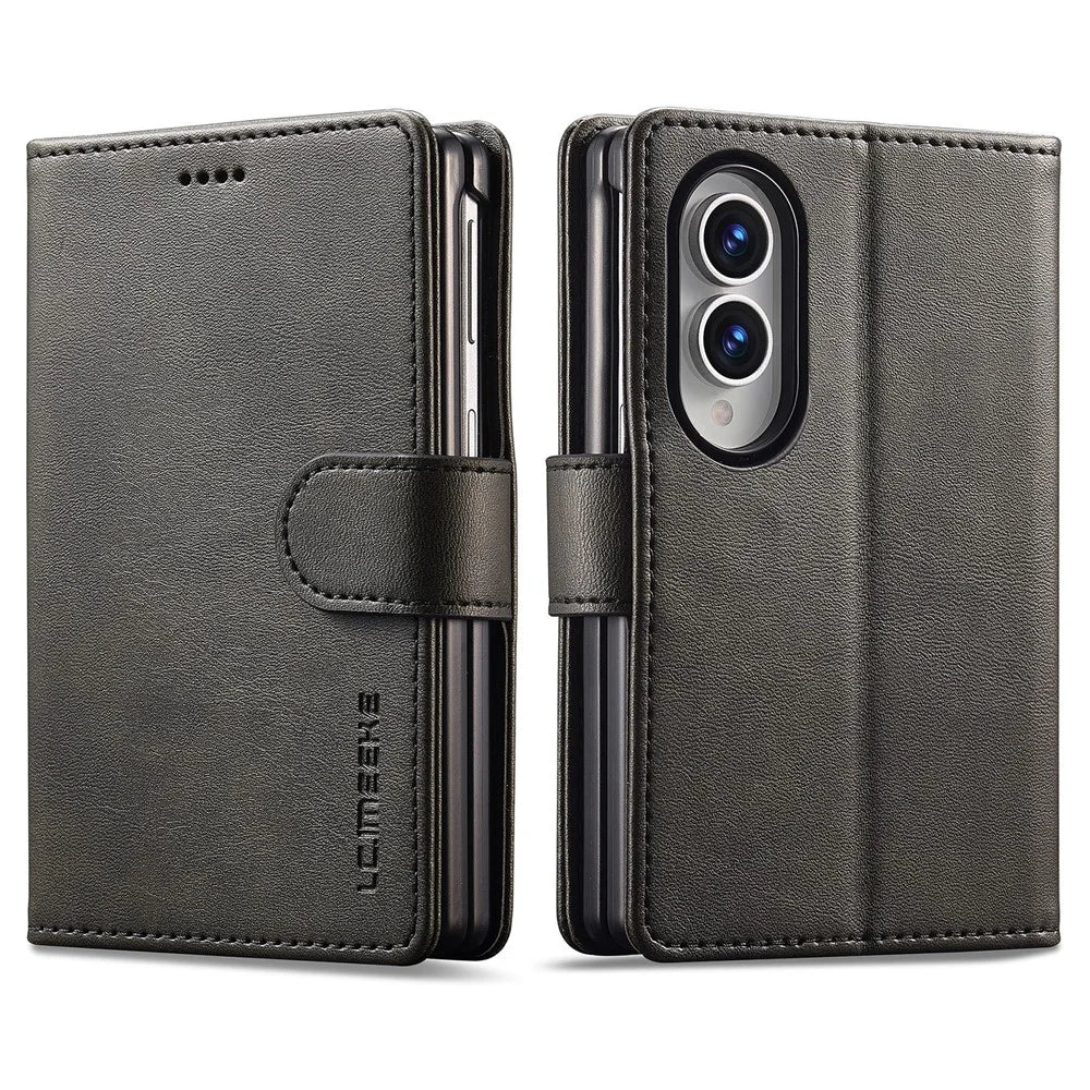 LC.IMEEKE for Samsung Galaxy Z Fold8 Case Wallet Calf Texture Leather Phone Cover - Black - 1