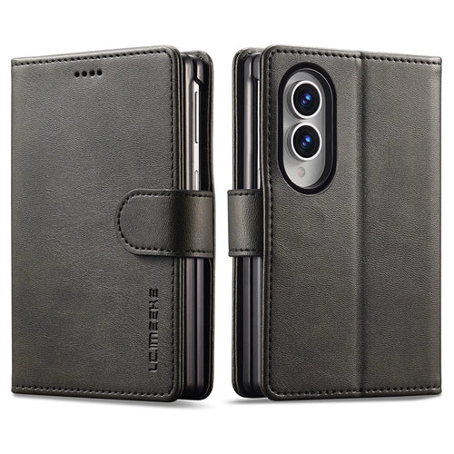 LC.IMEEKE for Samsung Galaxy Z Fold8 Case Wallet Calf Texture Leather Phone Cover - Black - 1