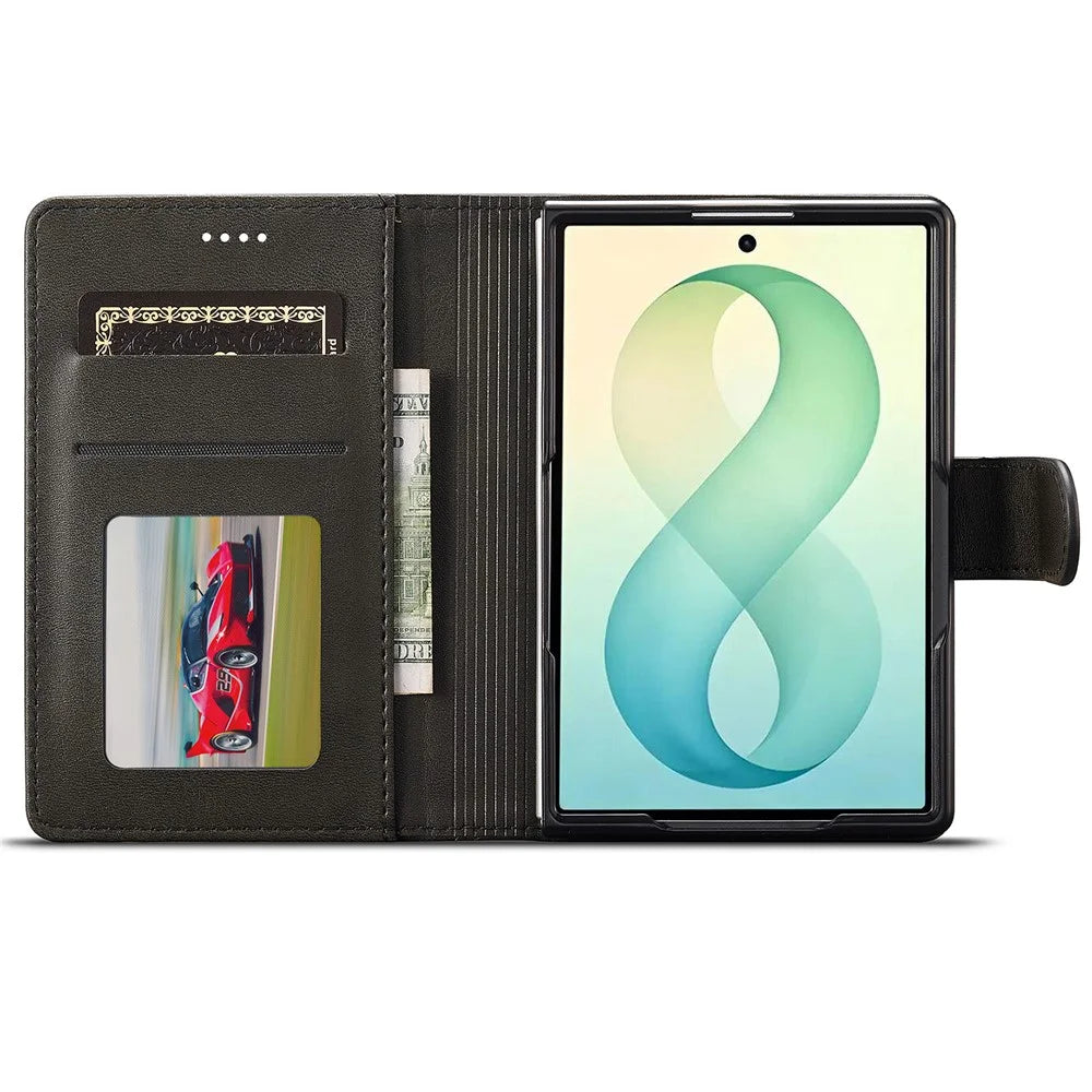 LC.IMEEKE for Samsung Galaxy Z Fold8 Case Wallet Calf Texture Leather Phone Cover - Black - 2