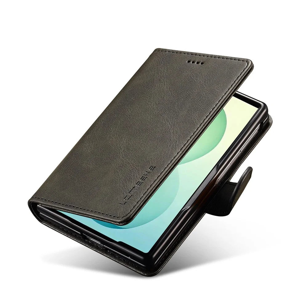 LC.IMEEKE for Samsung Galaxy Z Fold8 Case Wallet Calf Texture Leather Phone Cover - Black - 4