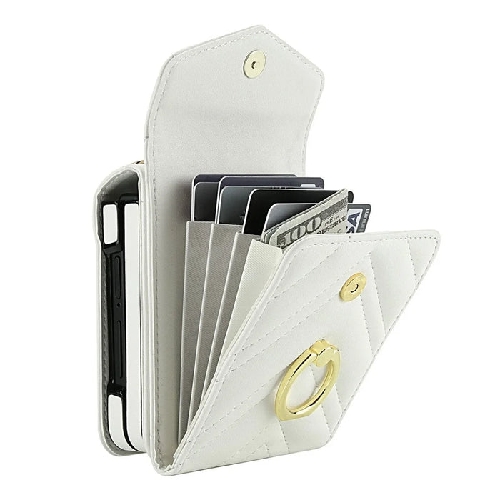 For Samsung Galaxy Z Flip8 Case RFID Blocking PU Leather + TPU Phone Cover with Shoulder Strap - White - 3