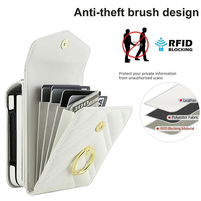 For Samsung Galaxy Z Flip8 Case RFID Blocking PU Leather + TPU Phone Cover with Shoulder Strap - White - 7