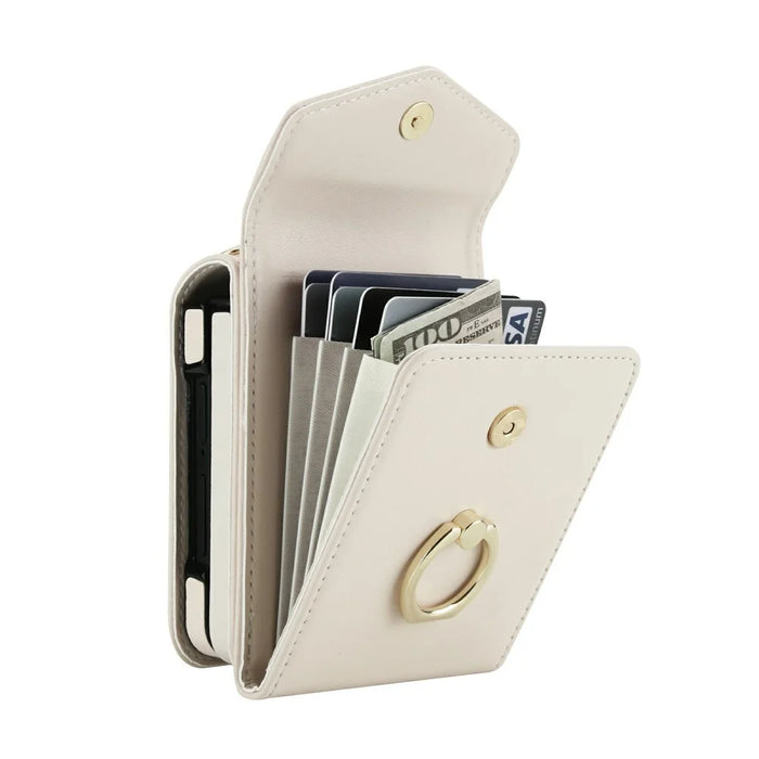 For Samsung Galaxy Z Flip8 Case Litchi Texture PU Leather + TPU Phone Cover with Shoulder Strap - White - 2