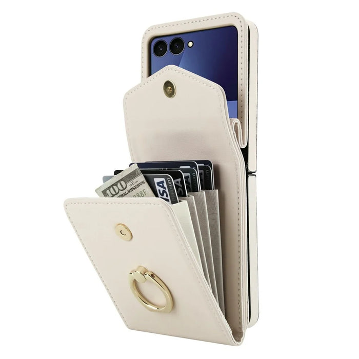 For Samsung Galaxy Z Flip8 Case Litchi Texture PU Leather + TPU Phone Cover with Shoulder Strap - White - 3