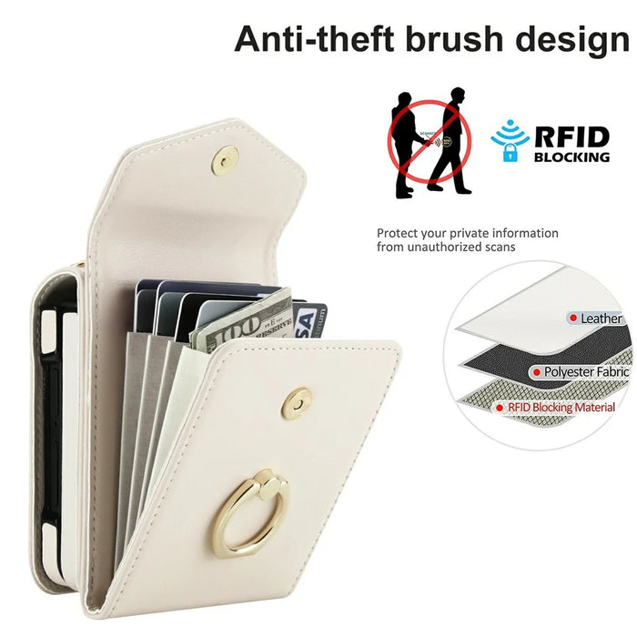 For Samsung Galaxy Z Flip8 Case Litchi Texture PU Leather + TPU Phone Cover with Shoulder Strap - White - 7
