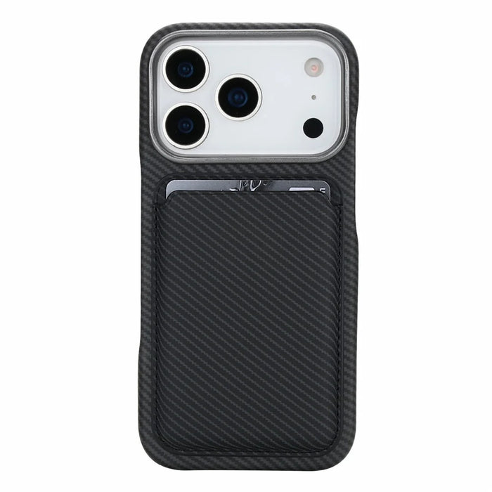 For iPhone 18 Pro Max  /  17 Pro Max Magnetic Case with Detachable Card Holder Carbon Fiber Texture Leather + PC Phone Cover - Black - 3