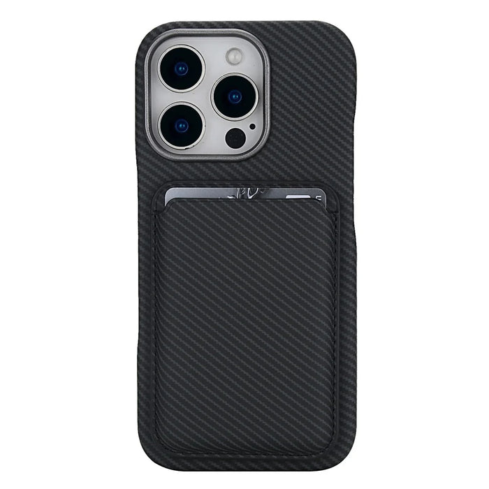 For iPhone 16 Pro Max Magnetic Case with Detachable Card Holder Carbon Fiber Texture Leather + PC Phone Cover - Black - 3