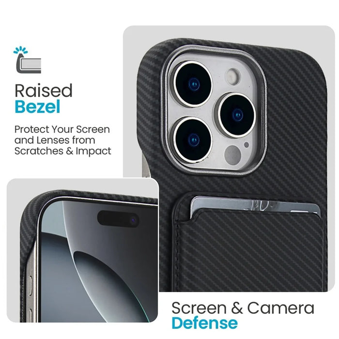 For iPhone 16 Pro Max Magnetic Case with Detachable Card Holder Carbon Fiber Texture Leather + PC Phone Cover - Black - 4