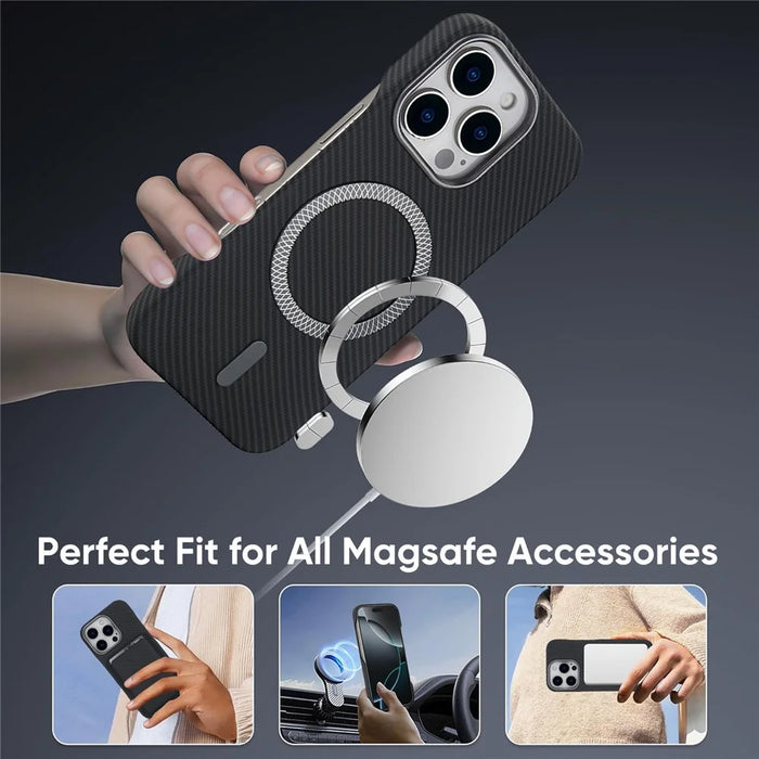 For iPhone 16 Pro Max Magnetic Case with Detachable Card Holder Carbon Fiber Texture Leather + PC Phone Cover - Black - 6