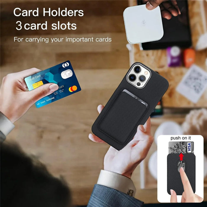For iPhone 14 Pro Max Magnetic Case with Detachable Card Holder Carbon Fiber Texture Leather + PC Phone Cover - Black - 7