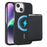 For iPhone 14  /  13 Magnetic Case with Detachable Card Holder Carbon Fiber Texture Leather + PC Phone Cover - Black - 1