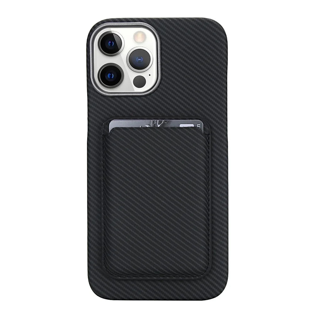 For iPhone 13 Pro Magnetic Case with Detachable Card Holder Carbon Fiber Texture Leather + PC Phone Cover - Black - 2