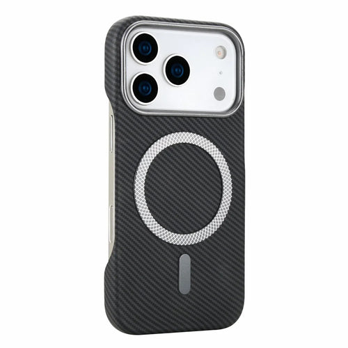 For iPhone 18 Pro  /  17 Pro Magnetic Case Carbon Fiber Texture Leather + PC Phone Cover - Black - 1