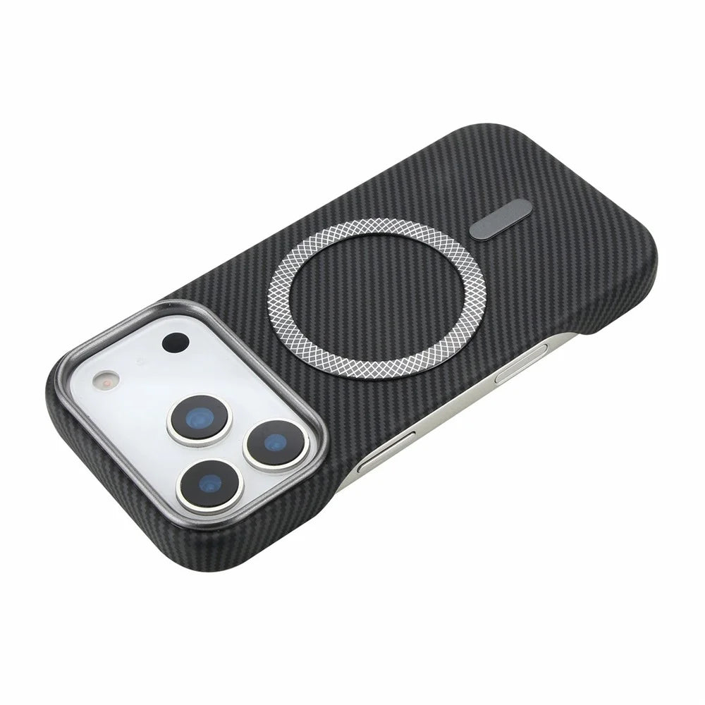 For iPhone 18 Pro  /  17 Pro Magnetic Case Carbon Fiber Texture Leather + PC Phone Cover - Black - 4