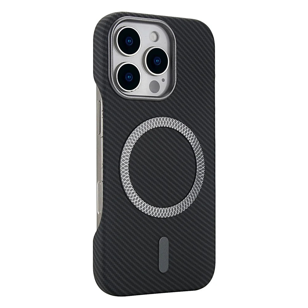 For iPhone 16 Pro Max Magnetic Case Carbon Fiber Texture Leather + PC Phone Cover - Black - 1