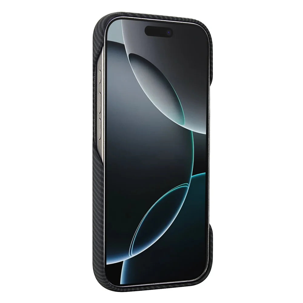For iPhone 16 Pro Max Magnetic Case Carbon Fiber Texture Leather + PC Phone Cover - Black - 2