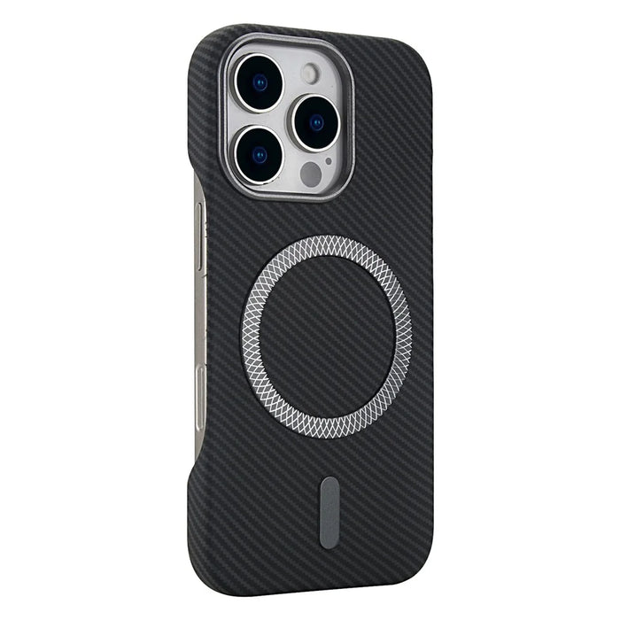 For iPhone 16 Pro Magnetic Case Carbon Fiber Texture Leather + PC Phone Cover - Black - 1