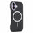 For iPhone 16 Magnetic Case Carbon Fiber Texture Leather + PC Phone Cover - Black - 1