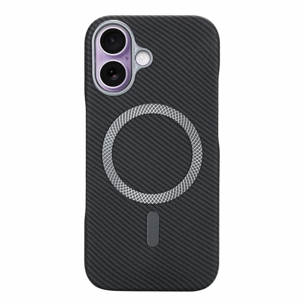 For iPhone 17 Magnetic Case Carbon Fiber Texture Leather + PC Phone Cover - Black - 3