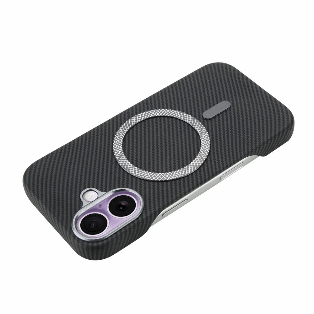 For iPhone 17 Magnetic Case Carbon Fiber Texture Leather + PC Phone Cover - Black - 4