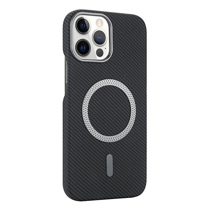 For iPhone 15 Pro Max Magnetic Case Carbon Fiber Texture Leather + PC Phone Cover - Black - 1