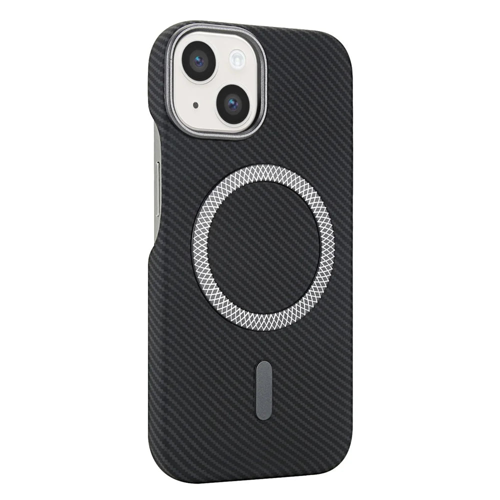 For iPhone 15 Magnetic Case Carbon Fiber Texture Leather + PC Phone Cover - Black - 1