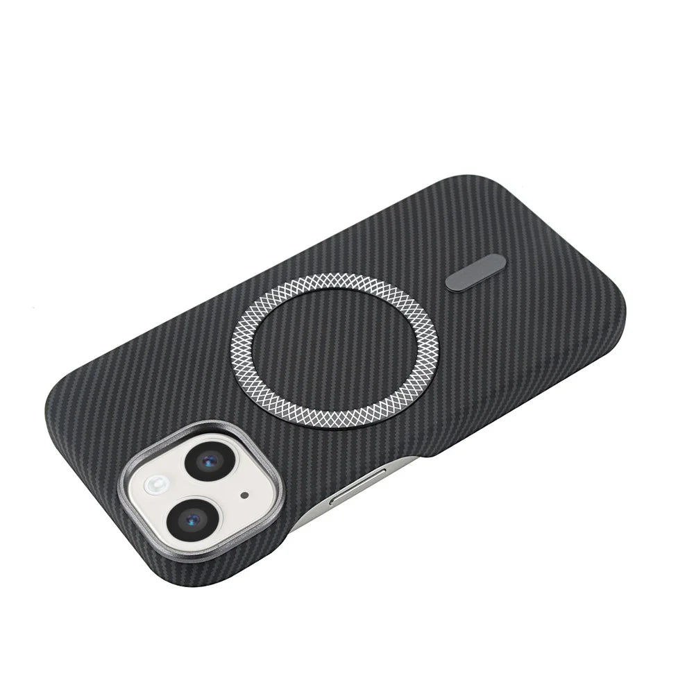 For iPhone 15 Magnetic Case Carbon Fiber Texture Leather + PC Phone Cover - Black - 4