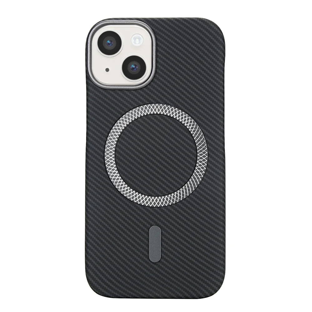 For iPhone 14  /  13 Magnetic Case Carbon Fiber Texture Leather + PC Phone Cover - Black - 3