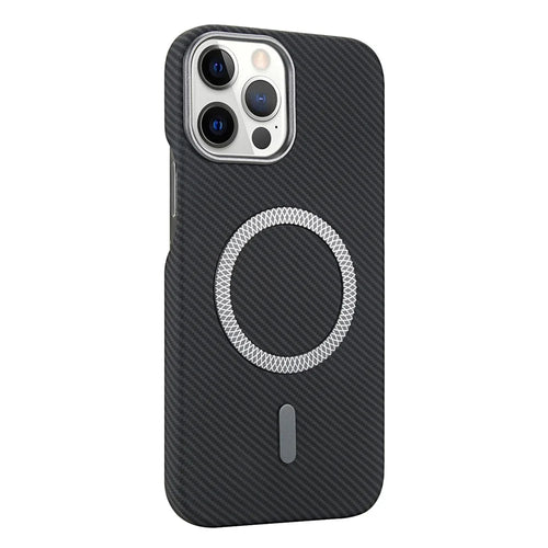 For iPhone 13 Pro Magnetic Case Carbon Fiber Texture Leather + PC Phone Cover - Black - 1