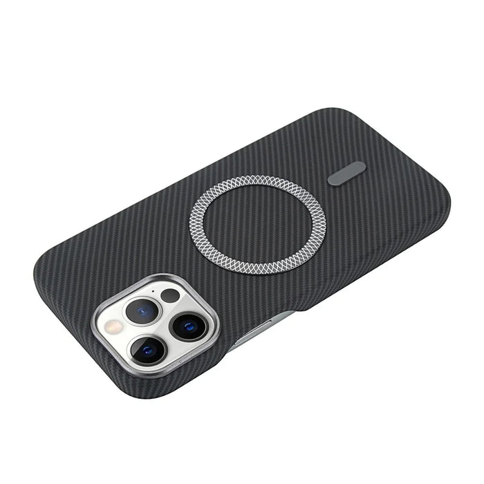 For iPhone 13 Pro Magnetic Case Carbon Fiber Texture Leather + PC Phone Cover - Black - 4