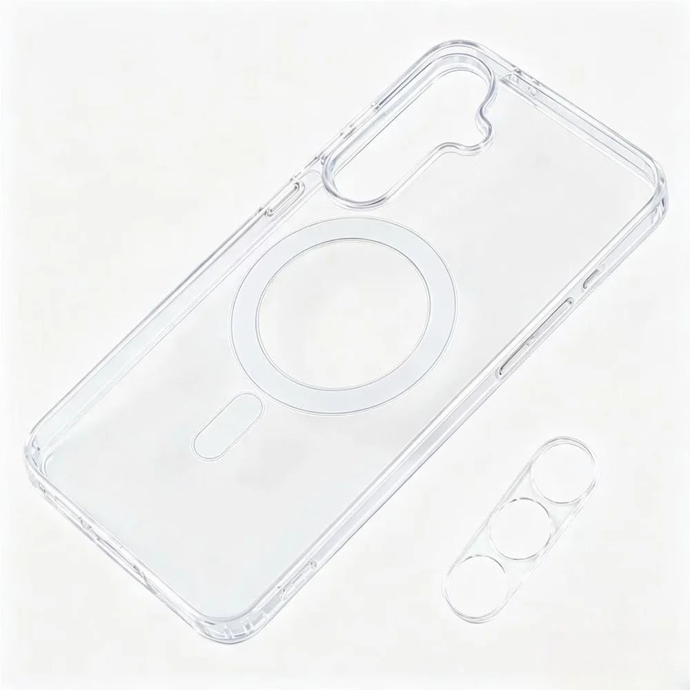 For Samsung Galaxy S26 Magnetic Case PC + TPU Clear Phone Cover + 2Pcs Camera Protector + 1Pc HD Clear Screen Film + 1Pc Silk Print Screen Film - Transparent - 6
