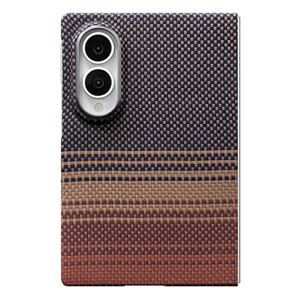For Samsung Galaxy Z Fold8 Case Gradient Aramid Fiber Magnetic Phone Back Cover with Metal Lens Frame - Sunset Yellow - 1