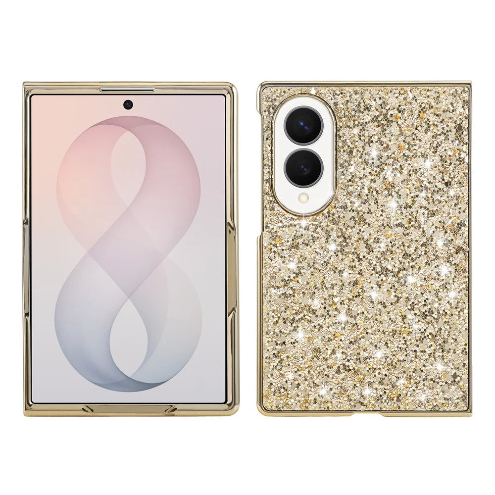 For Samsung Galaxy Z Fold8 Case Electroplating TPU + PC Sparkling Glitter Phone Back Cover - Gold - 1