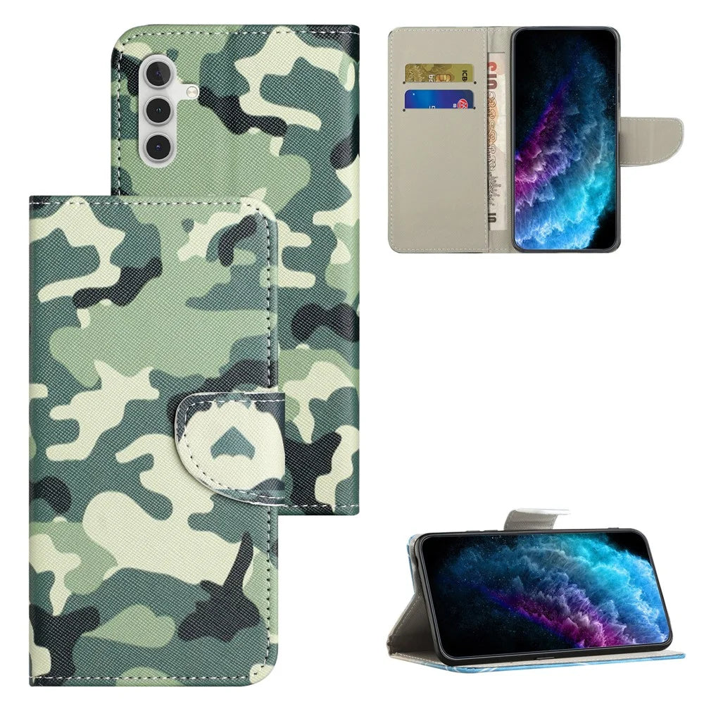 For Samsung Galaxy A54 5G Pattern Printing PU Leather Wallet Case Cross Texture Magnetic Closure Stand Flip Phone Cover - Camouflage - 4
