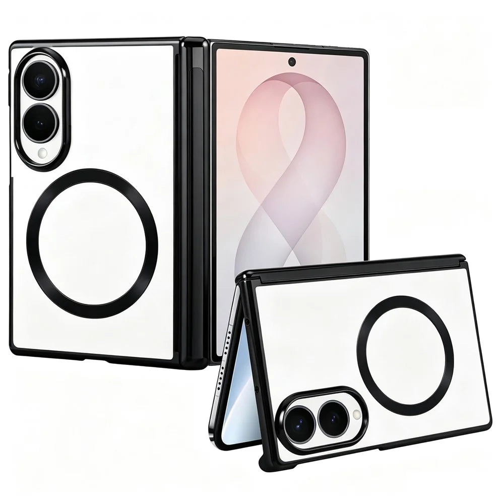 For Samsung Galaxy Z Fold8 Magnetic Case Electroplating CD Vein PC Phone Cover with Tempered Glass Screen Film - Black - 1