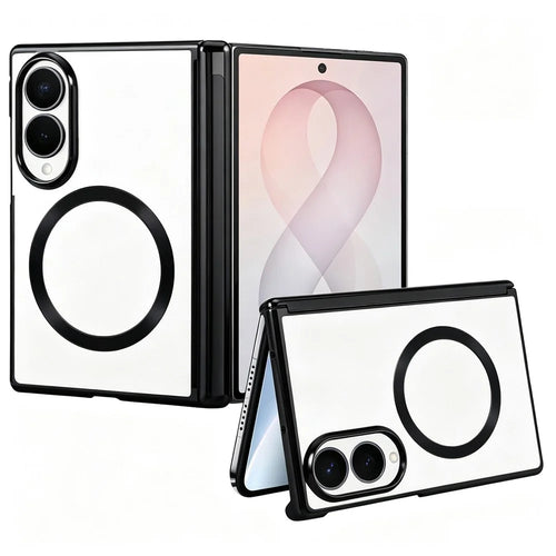 For Samsung Galaxy Z Fold8 Magnetic Case Electroplating CD Vein PC Phone Cover with Tempered Glass Screen Film - Black - 1
