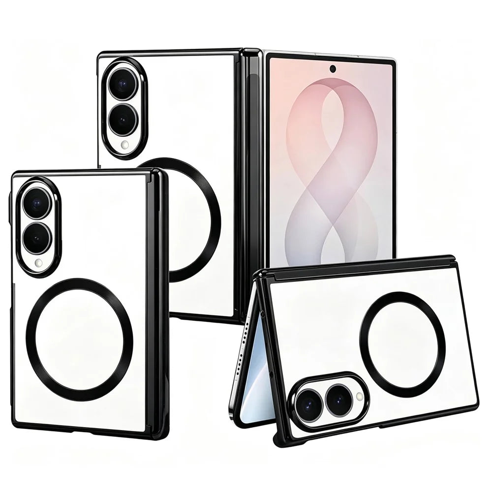 For Samsung Galaxy Z Fold8 Magnetic Case Electroplating CD Vein PC Phone Cover with Tempered Glass Screen Film - Black - 2