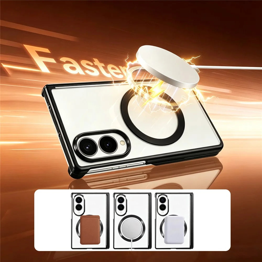 For Samsung Galaxy Z Fold8 Magnetic Case Electroplating CD Vein PC Phone Cover with Tempered Glass Screen Film - Black - 3