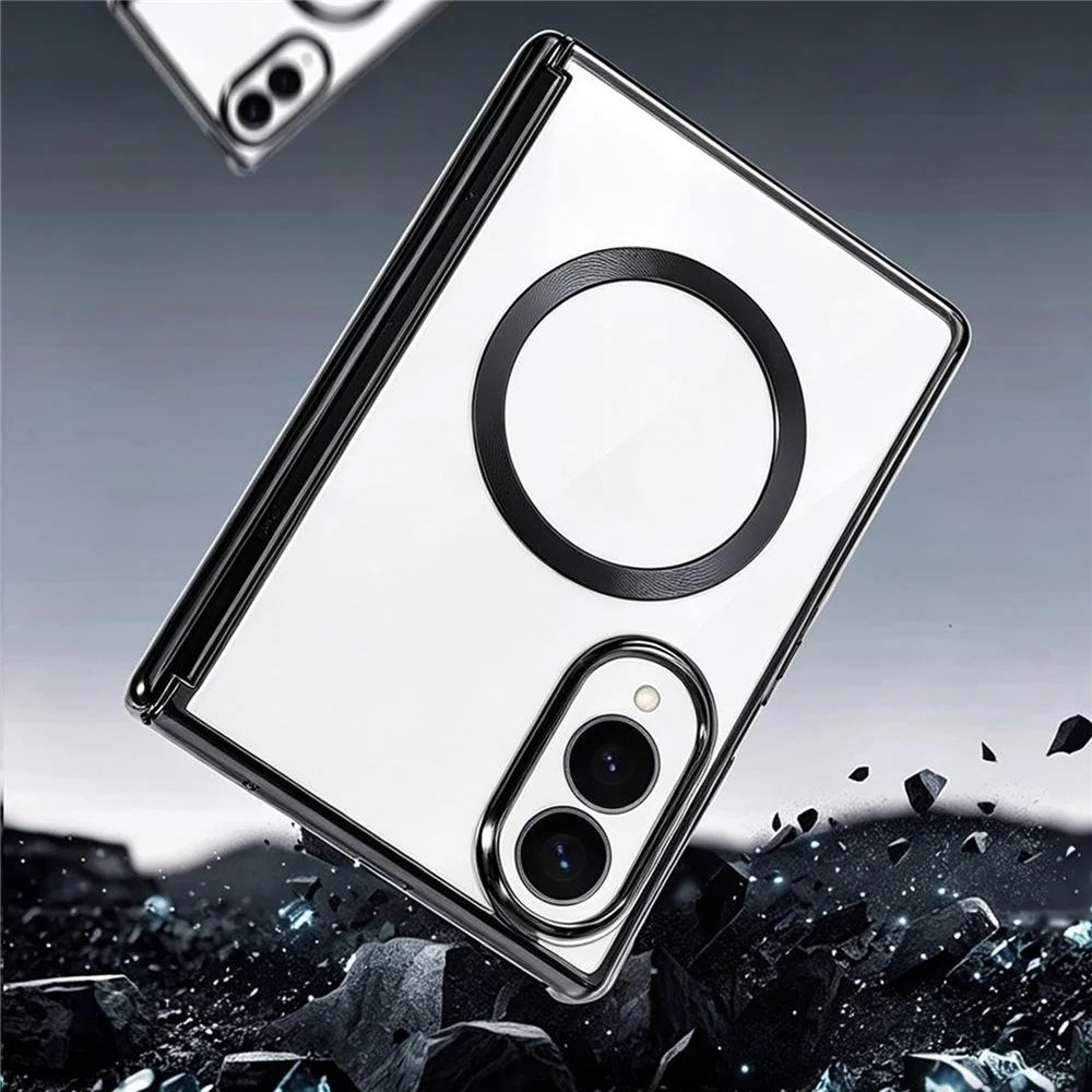 For Samsung Galaxy Z Fold8 Magnetic Case Electroplating CD Vein PC Phone Cover with Tempered Glass Screen Film - Black - 4