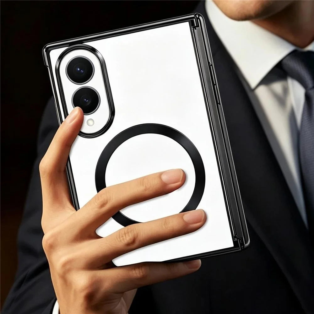 For Samsung Galaxy Z Fold8 Magnetic Case Electroplating CD Vein PC Phone Cover with Tempered Glass Screen Film - Black - 5