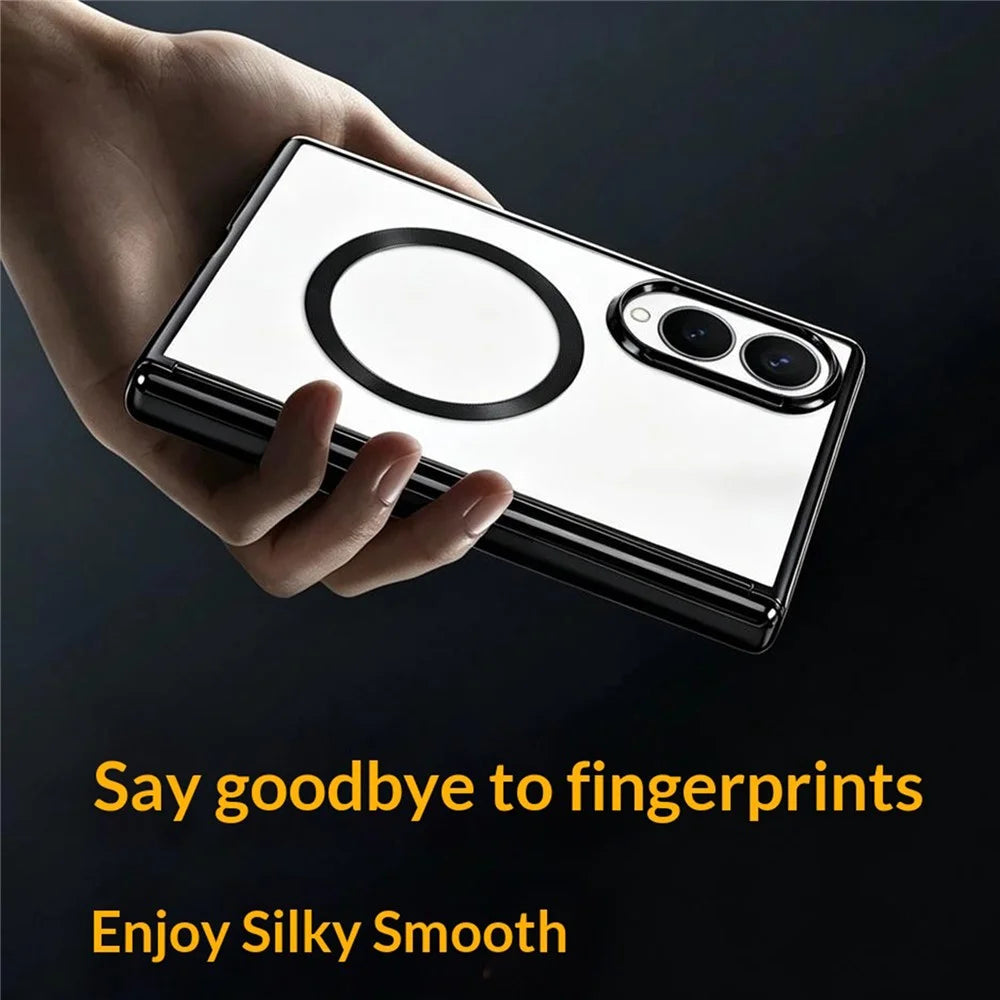 For Samsung Galaxy Z Fold8 Magnetic Case Electroplating CD Vein PC Phone Cover with Tempered Glass Screen Film - Black - 6