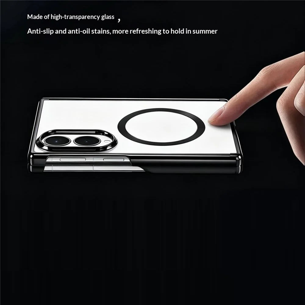 For Samsung Galaxy Z Fold8 Magnetic Case Electroplating CD Vein PC Phone Cover with Tempered Glass Screen Film - Black - 7