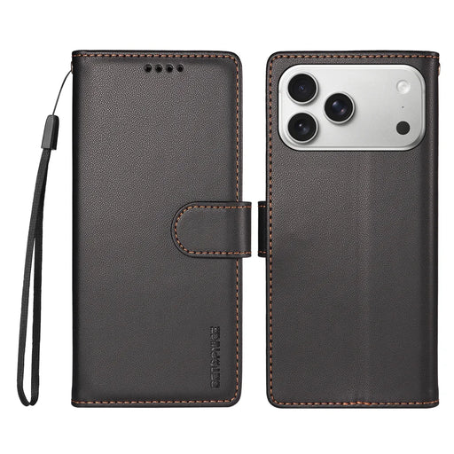 BETOPNICE for iPhone 18 Pro Max / iPhone 17 Pro Max 006 Case RFID Blocking Wallet Stand Leather Phone Cover with Wrist Strap - Black - 1