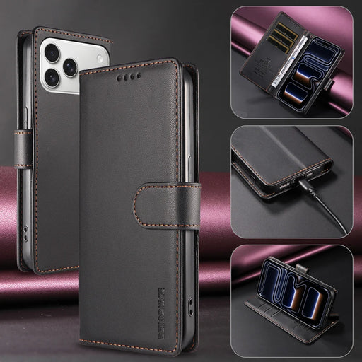 BETOPNICE for iPhone 18 Pro Max / iPhone 17 Pro Max 006 Case RFID Blocking Wallet Stand Leather Phone Cover with Wrist Strap - Black - 2