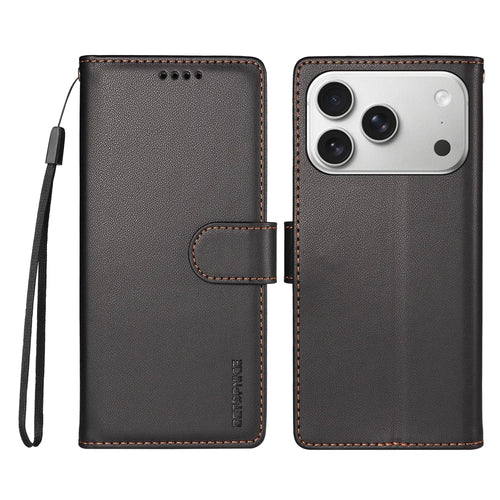 BETOPNICE for iPhone 18 Pro / iPhone 17 Pro 006 Case RFID Blocking Wallet Stand Leather Phone Cover with Wrist Strap - Black - 1