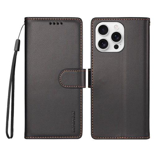 BETOPNICE for iPhone 16 Pro 006 Case RFID Blocking Wallet Stand Leather Phone Cover with Wrist Strap - Black - 1